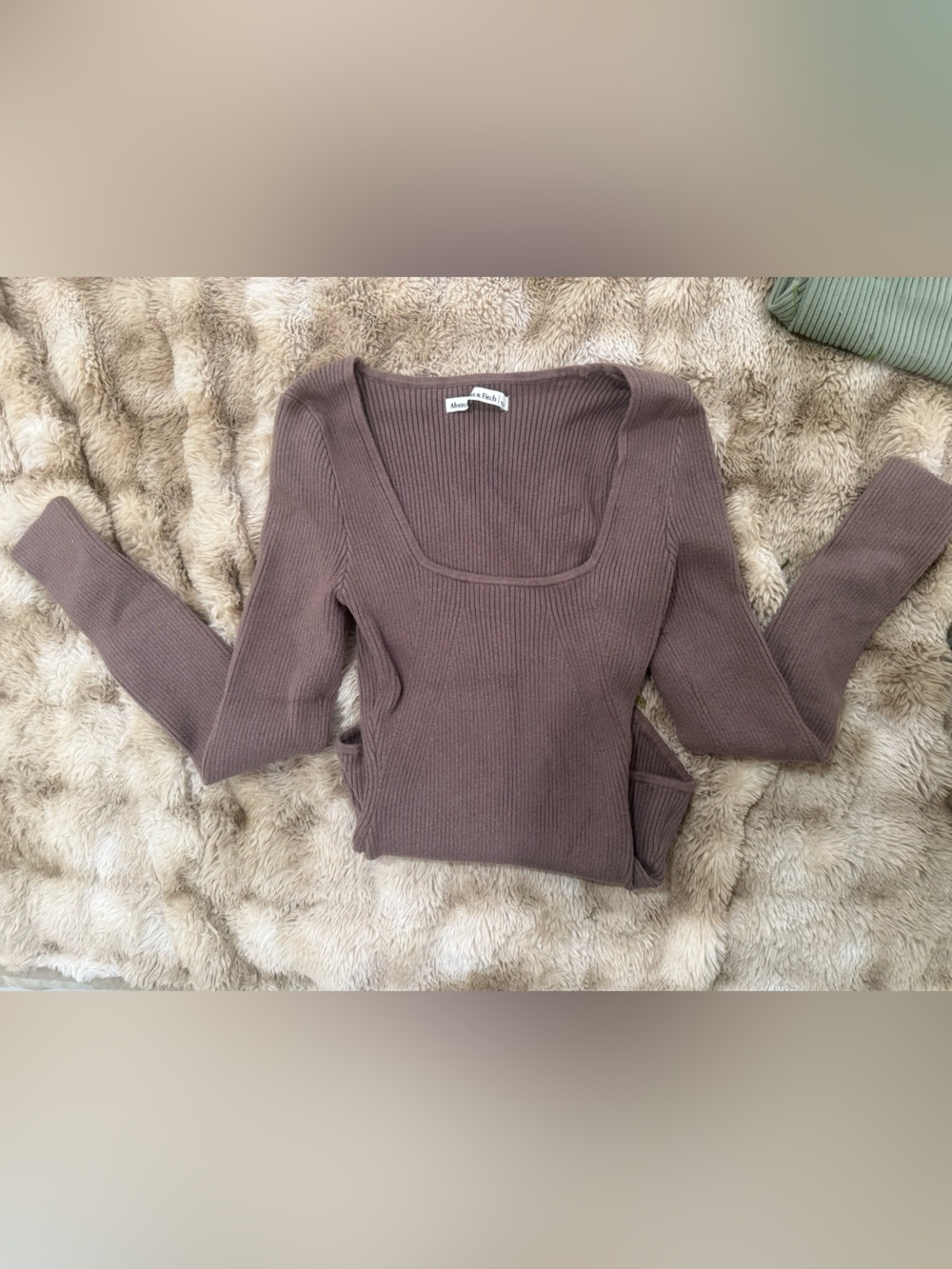 Abercrombie Ribbed Square Neck Long Sleeve Top - Taupe